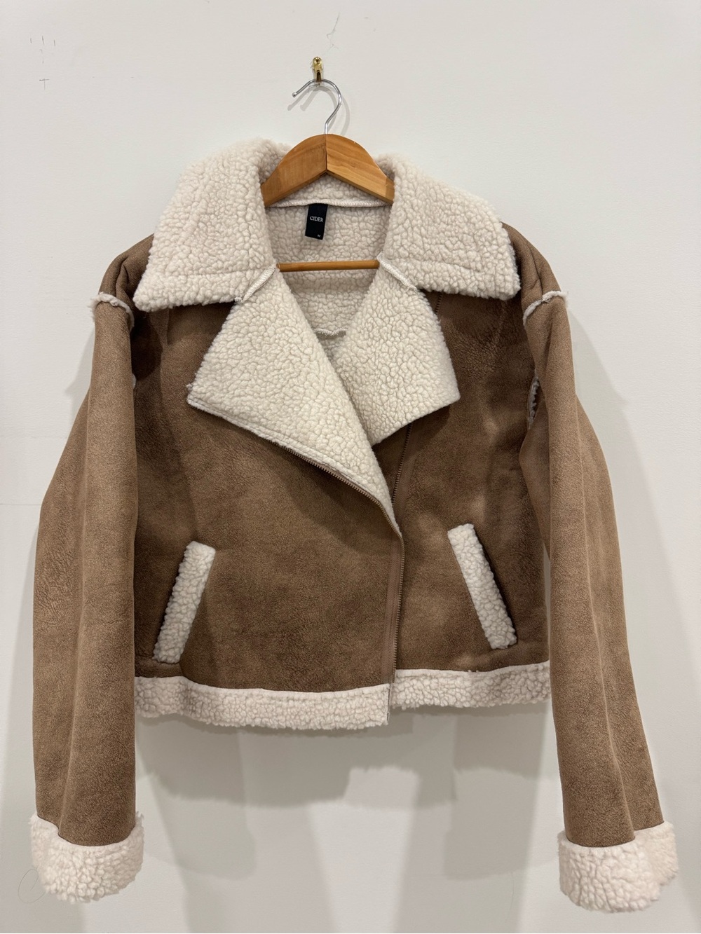 Cider Brown Teddy Jacket with Cream Sherpa Trim